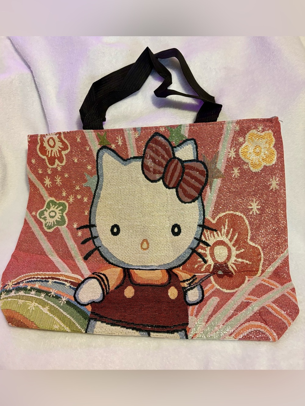 Hello Kitty Red and Pink Decorative Tote Bag with Bow Motif
